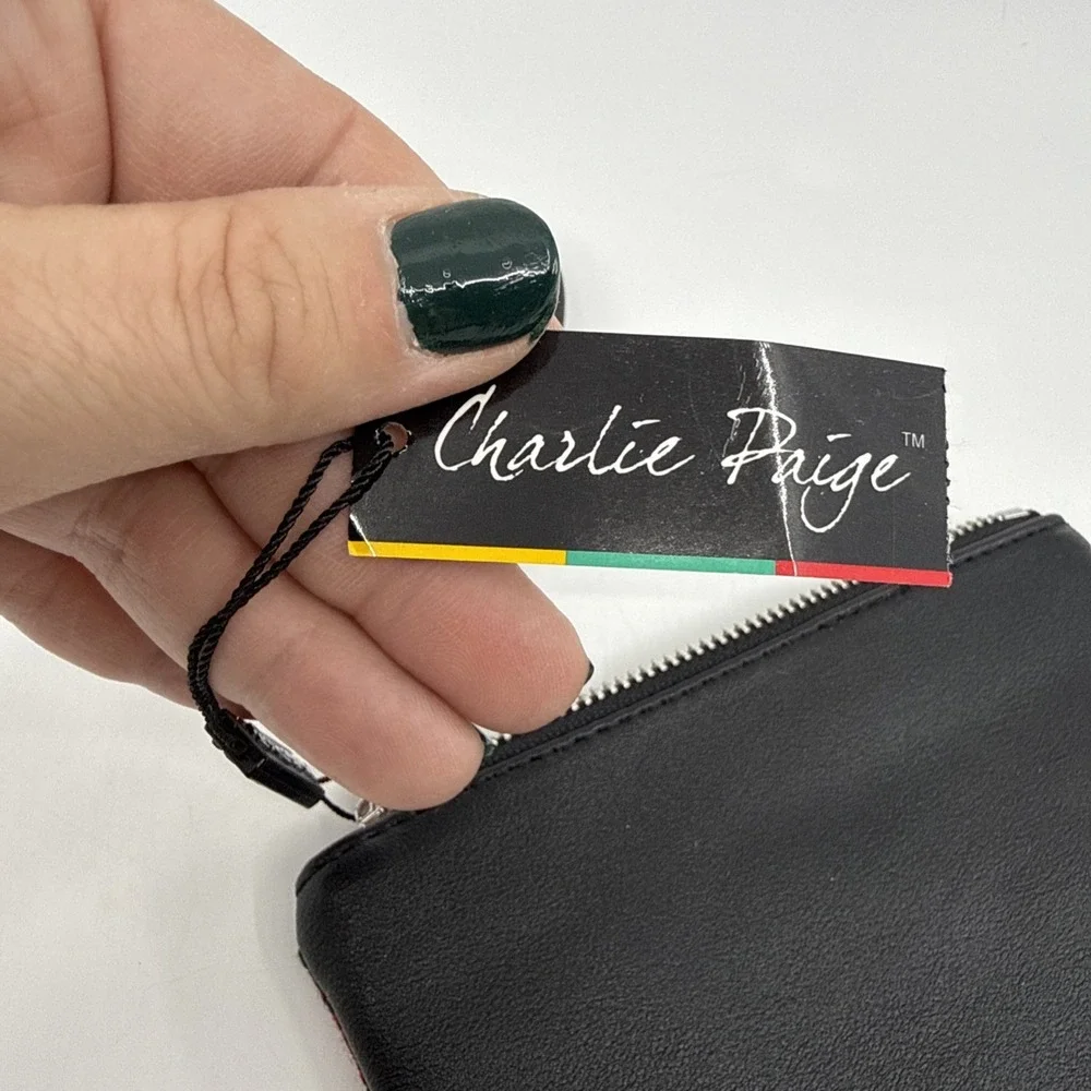 Charlie Paige Black Red Plaid Strap Wristlet Clutch Purse NWT 7x4